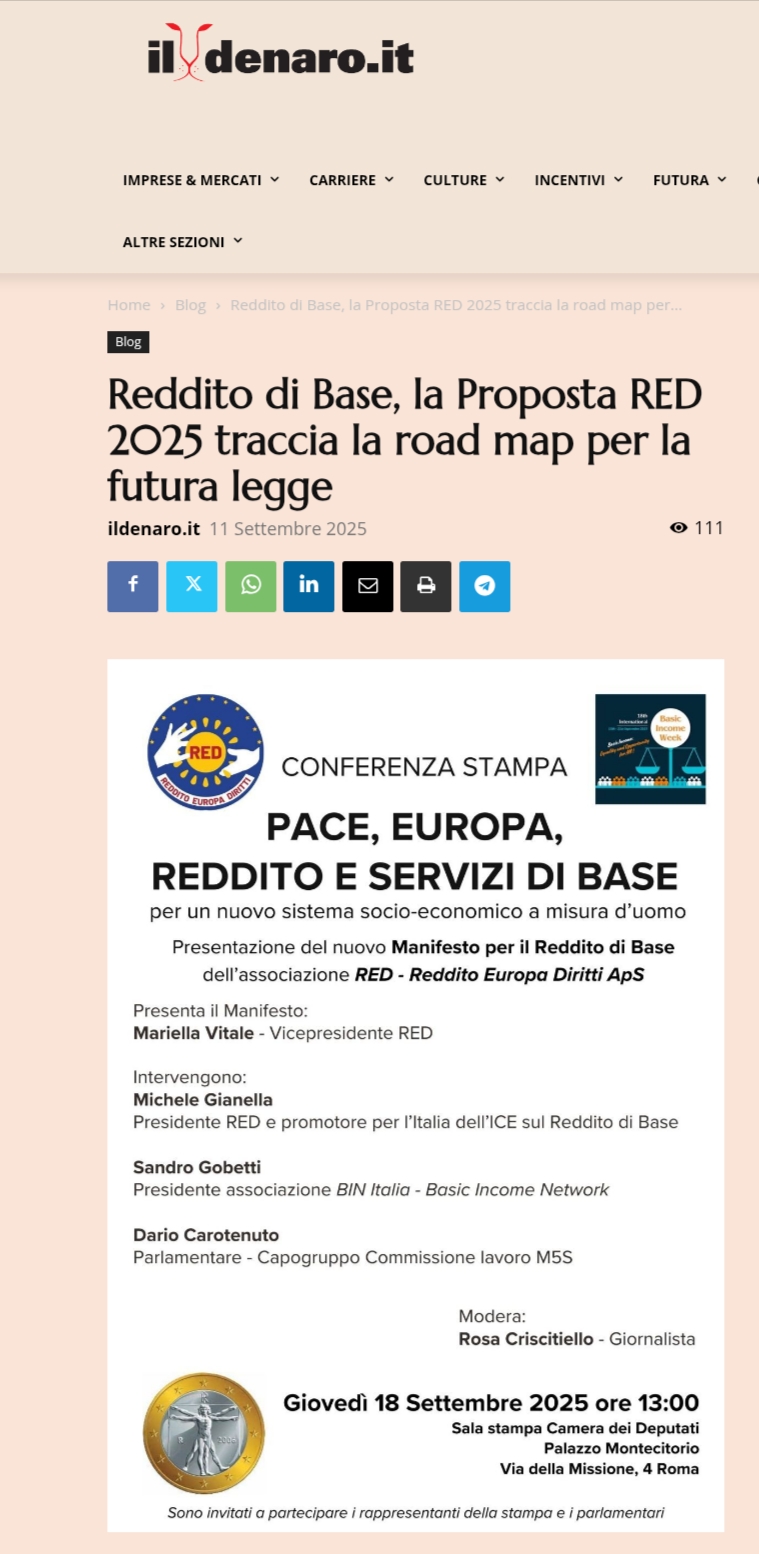 Reddito di Base, la Proposta RED 2025 traccia la road map per la futura legge