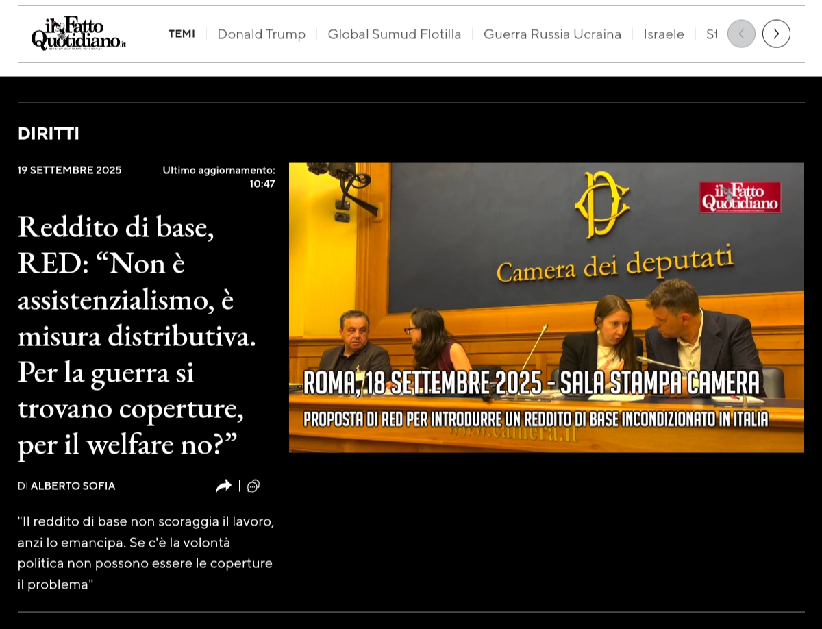 Reddito di base, RED: “Non è assistenzialismo, è misura distributiva”